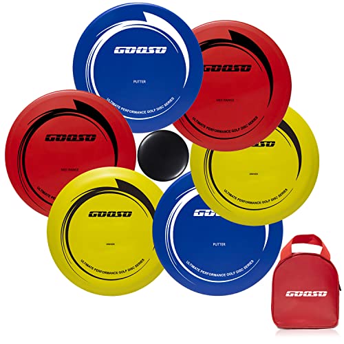 GOOSO Disc Golf Set - Driver, Mid-Range and Putter Discs with Disc Golf Bag for Outdoor and Backyard, Comfortable Plastic, 6 Pack | Driver, Mid-Range and Putter Discs with Comfortable Plastic - style: Bag Red