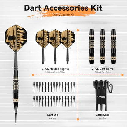 CyeeLife Darts Soft Tip with Gift Carrying Case - Professional Darts Plastic Tip with Brass Barrel + 3 Integrated Dart Flights and 30pcs Plastic Tip,Soft tip Dart Set for Electronic Dartboard