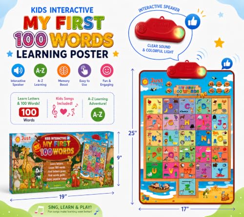 Just Smarty Interactive First 100 Words Learning Toys for 2 Year Olds | Educational First Words Alphabet Poster for Children | Learning Words for Toddlers ABC Chart | Alphabet Learning Toys for Kids - style: 100 Words
