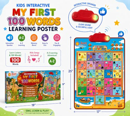 Just Smarty Interactive First 100 Words Learning Toys for 2 Year Olds | Educational First Words Alphabet Poster for Children | Learning Words for Toddlers ABC Chart | Alphabet Learning Toys for Kids - style: 100 Words