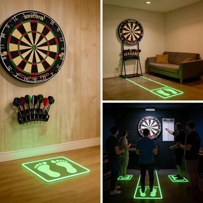 Dart Holder Wall Mount, 21-Dart Capacity | Luminous Foot Stickers, Throwing Line, Posture Correction