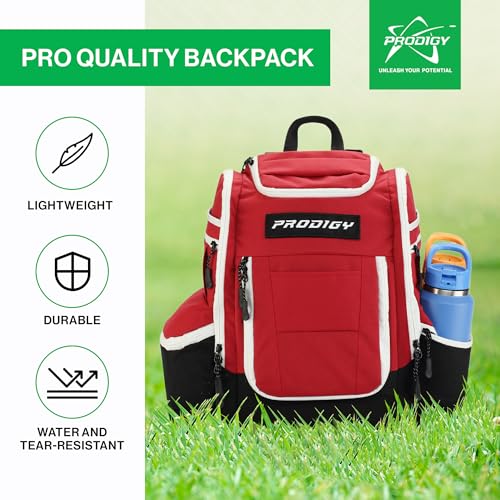 Prodigy Disc Apex XL Disc Golf Bag | Large Disc Golf Backpack | Store 34+ Discs | Premium Big Disc Golf Bags with Cooler - color: Red