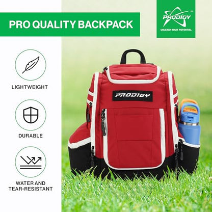 Prodigy Disc Apex XL Disc Golf Bag | Large Disc Golf Backpack | Store 34+ Discs | Premium Big Disc Golf Bags with Cooler - color: Red
