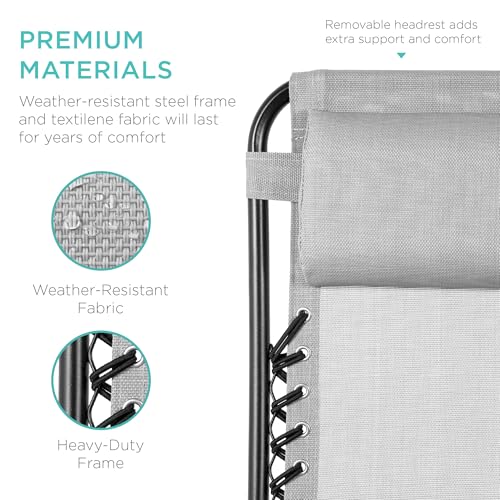 Best Choice Products Set of 2 Adjustable Steel Mesh Zero Gravity Lounge Chair Recliners w/Pillows and Cup Holder Trays - Ice Gray - color: Ice Gray, size: Standard