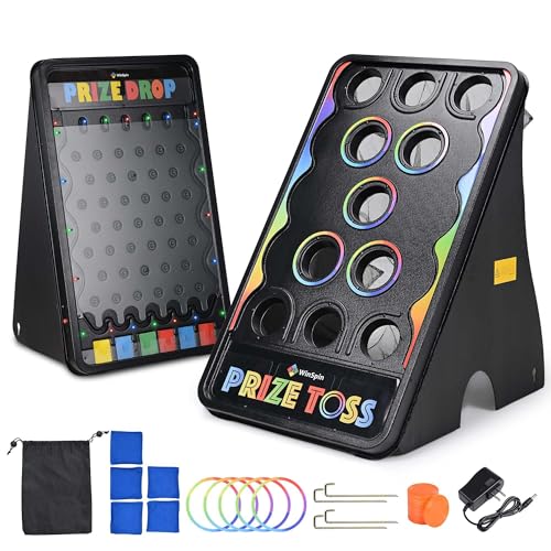WinSpin 41"x25" Cornhole Board & Large Prize Drop Board w/LED Light Professional Set for Corporate Trade Shows, Adult Events & Commercial Marketing Displays