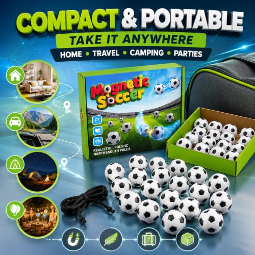 POSOUL 20 Balls Magnetic Game with String, Soccer-Themed Magnet Board Set | Portable Tabletop Strategy Toy for Parties, Travel and Camping, Gift for Kids Ages 3+ and Adults