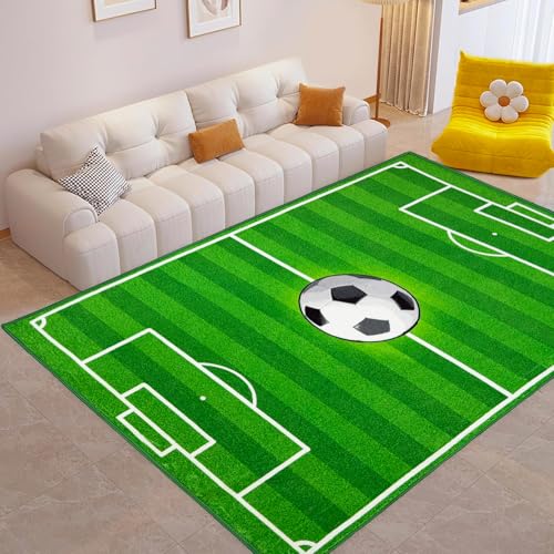 Washable Low Pile Soccer Rug 3x5- Soccer Field Mat for Boys Bedroom, Non-Slip Sports Room Decor, Durable Kids Playroom Rug, Nursery Floor Mat - color: Soccer, size: 3' x 5' (Rectangular)