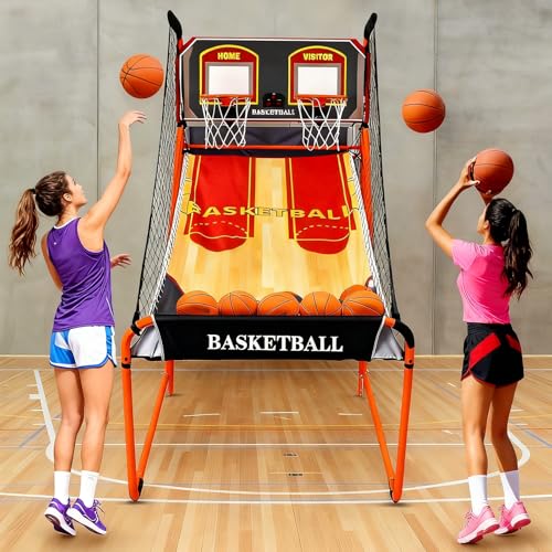 Foldable Indoor Basketball Arcade Game, Smart Basketball Hoop Game Console, with LED Scoreboard & 8 Game Modes, Durable Design & Easy Setup, Interactive Fun