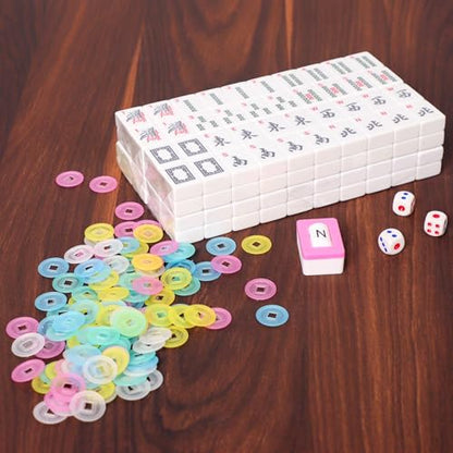 ZGME American Mahjong Set,166 White Tiles with Brown Rectangular Bag and Accessories,4 All-in-One Mahjong Racks with Pushers - color: Brown