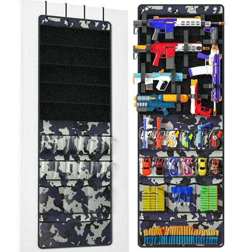 Over The Door Organizer for Toy Guns, Toy Storage, Toys Organizer with Pockets, Hook&Loop Straps for Foam Blasters, Darts, Goggles, Hanging Toys Gun Storage for Kid Rooms, Play rooms, Camouflage - color: Camouflage