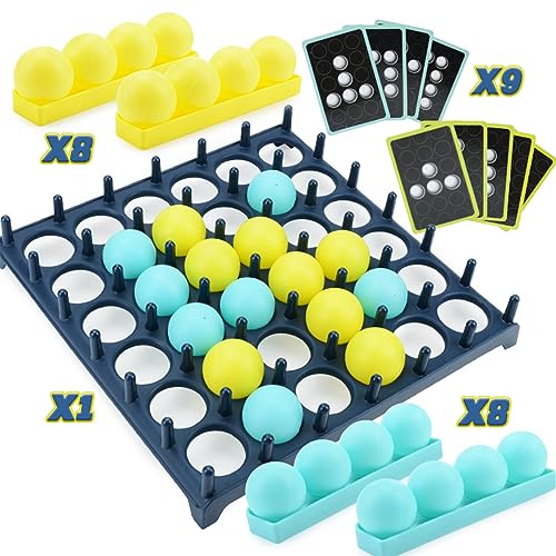 Bounce Ball Game with Family, Adults, Teens and Children, Connect Ball Board Games Table Game Toys, with 9 Cards with Different Patterns, 16 Balls and 1 Game Grid, the Perfect Holiday Toy for Kid