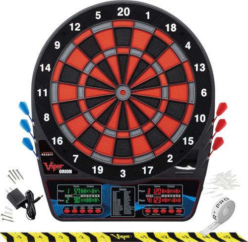 Viper Orion Electronic Dartboard, 15.5 in Regulation Target, 43 Games, Dual LCD Displays, 8 Players, 6 Darts Included, Black