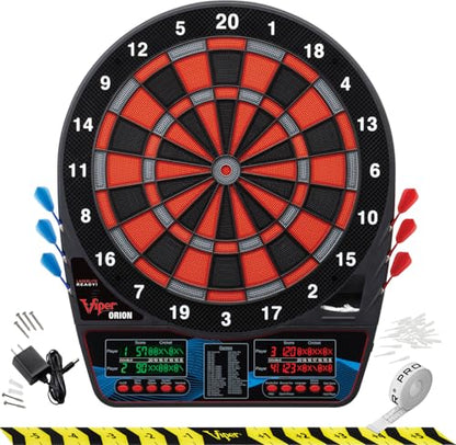 Viper Orion Electronic Dartboard, 15.5 in Regulation Target, 43 Games, Dual LCD Displays, 8 Players, 6 Darts Included, Black