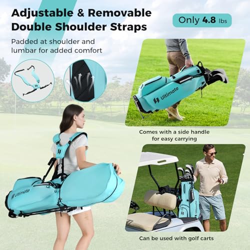 ULTIMATE Golf Stand Bag, 8-Way Golf Bag with 5 Pockets, Rain Hood, Detachable Dual Shoulder Strap, Lumbar Pad, Handles, Portable Golf Club Bag for Men & Women - color: Blue