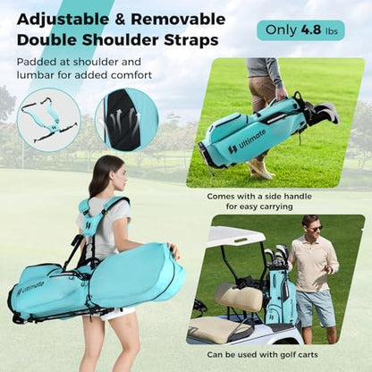 ULTIMATE Golf Stand Bag, 8-Way Golf Bag with 5 Pockets, Rain Hood, Detachable Dual Shoulder Strap, Lumbar Pad, Handles, Portable Golf Club Bag for Men & Women - color: Blue