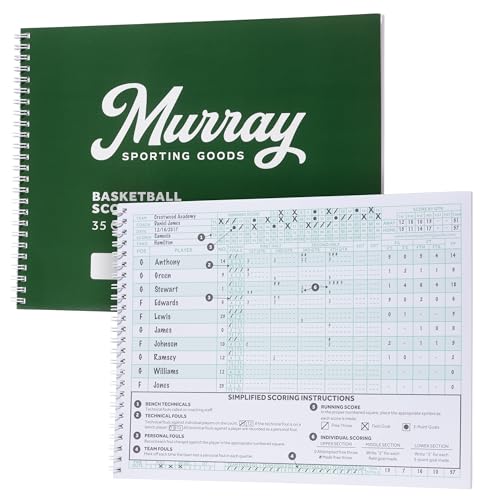 Murray Sporting Goods Classic Basketball Scorebook - 35 Games Green Score Keeper Book | Stat Tracker Scoresbook for Youth Basketball