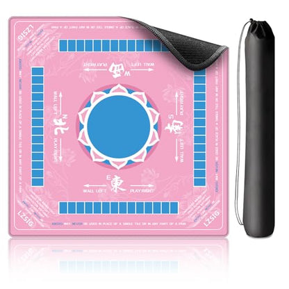 LZSIG Mahjong Mat with Rules 33×33", 3mm Thickened Anti-Slip American Mahjong Table Mat with Portable Carry Bag, Durable Stitched Edges, No Creases, Noise Reduction Rubber Board Game Pad, Gift - color: Pink