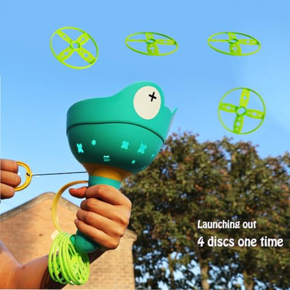 Disc Launcher Toy Kids Yard Flying Spinner Fairy Hover Helicopter Propeller Toy Outdoor Capture Catching Chasing Game Gift for Boy Girl Age 4 5 6 7 8 9 10 with 12 mini Discs