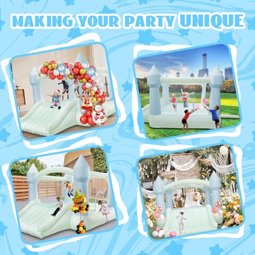 AKSPORT Inflatable Bounce House,White Castle Bounce House for Kids 3-6 Indoor & Outdoor Inflatable Bouncer House with Slide & Air Blower & Balloons for Kids Birthday Party,Wedding Party - style: 11.97x8.98x7.15ft-green