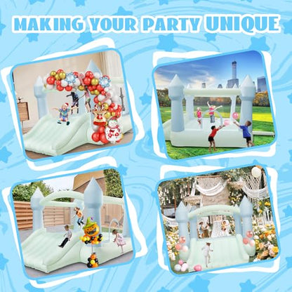 AKSPORT Inflatable Bounce House,White Castle Bounce House for Kids 3-6 Indoor & Outdoor Inflatable Bouncer House with Slide & Air Blower & Balloons for Kids Birthday Party,Wedding Party - style: 11.97x8.98x7.15ft-green