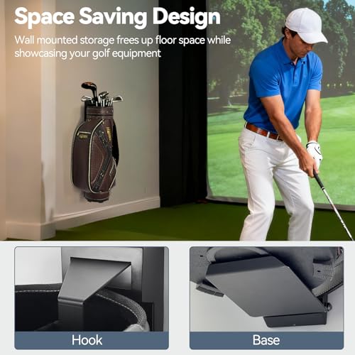 Black Wall Mount Golf Bag Holder - 55LBS Capacity, Adjustable Height 36.2"-48" & 5.9" Width, Heavy-Duty Steel Golf Storage Rack for Garage, Home, Golf Club, Space-Saving Design - size: 36.2"-48" & 5.9"