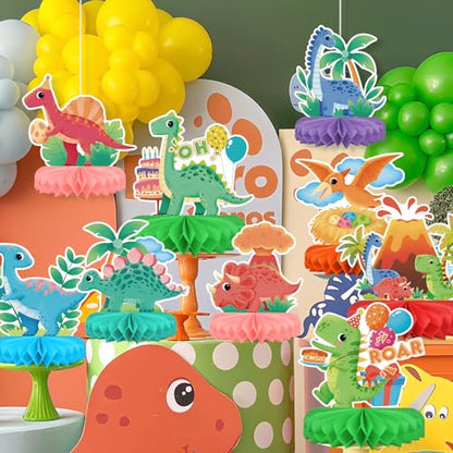 Dinosaur Birthday Party Supplies Kit - Dinosaur Themed Table Decorations with Honeycomb Centerpiece for Splendid Dinosaur Birthday Party Decorations - style: Dinosaur