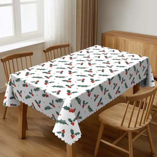 Red Christmas Holly Table Cloths Decorative for Dining Room, Winter Washable Tablecloth for Home, Restaurant, Outdoor Party Table Cover 54x72 Inch - color: Red Green