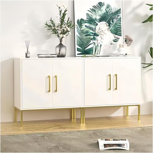 LYNSOM Storage Cabinet with Doors, Set of 2, Modern Buffet Cabinet with Storage, Kitchen Sideboard Buffet, White Wood Accent Cabinet for Living Room, Bedroom, Hallway, Entryway, Office, White - color: White, size: 2 Pack