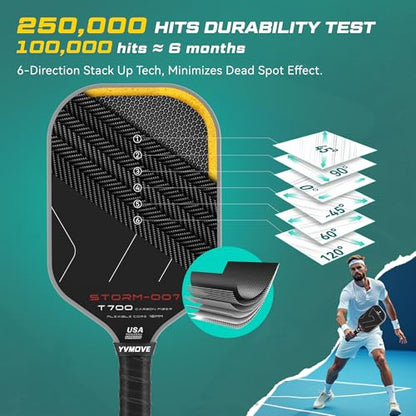 YVmove USAPA Approved Raw Carbon Fiber Pickleball Paddle, 16mm Thermoformed Pickleball Racket with High Spin & Extended Grip, Professional Pickleball Paddle for Control and Power - color: Dark Black