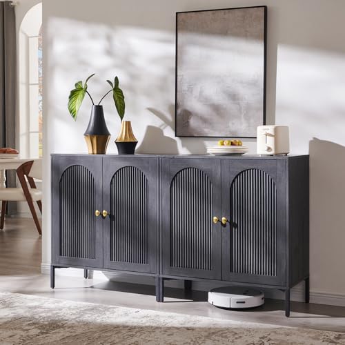 IFGET Modern Buffet Cabinet with Storage, 61.75" W Fluted Arched Sideboard Cabinet w/Adjustable Shelves, Wooden Modular Coffee Bar for Dining Room, Kitchen, Living Room, Entryway, Dark Grey - color: Dark Grey, size: 2 Pieces