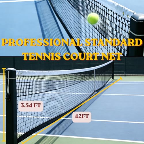 Professional Tennis Net 42ft x 3.5ft – Top 6-Row Double Layer, 2.5mm Twisted PE, 4.5cm Mesh, UV/Waterproof, 6mm Steel Cable – Complete Kit for Court, Backyard or Driveway