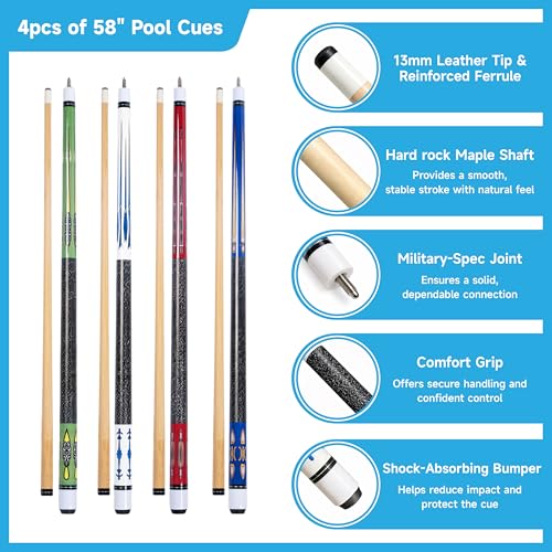 Empire USA - Pool Table Accessories Set 61 Piece, Billiard Kit with Cue Sticks, Ball Set, Triangle Rack & Cue Rack, Complete Pool Table Accessories Kit for Home Game Room