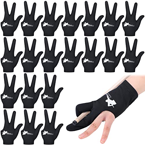Giegxin 20 Pcs Billiard Pool Gloves Three Fingers Billiard Shooters Gloves Snooker Left and Right Hand Universal Cue Sports Accessories for Women Men - color: Black