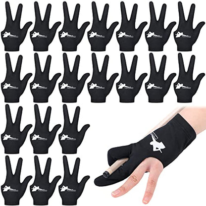 Giegxin 20 Pcs Billiard Pool Gloves Three Fingers Billiard Shooters Gloves Snooker Left and Right Hand Universal Cue Sports Accessories for Women Men - color: Black