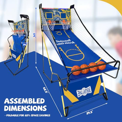 Arcade Basketball Game,Foldable Indoor Dual Basketball Scoring System with Sound Effects,Pump and Dual HoopsGame Modes for Family Game