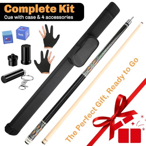 Professional Pool Cue Stick with Hard Case, 58" Canadian Maple Billiard Cue & 12.5mm Multi-Layer Rainbow Tip, Pool Cue Set with 3 Accessories, 19/20/21oz Billiard Stick (Selectable) - size: 21oz, style: Style 2