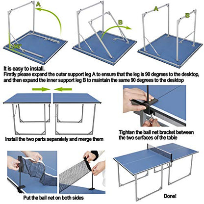 F2C 6'x3' Foldable Ping Pong Table with Net Instant Set-up Table Tennis Table, Compact Midsize Regulation Height for Indoor Outdoor
