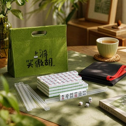 Professional Traditional Chinese Mahjong Set, 30 mm 146 Sturdy Plastic Tiles with Dice, Wind Indicator & Green Felt Case for Authentic Hong Kong Mahjong Gameplay