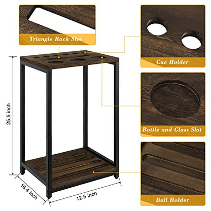 smusei Pool Cue Rack Wood Billiard Stick Holder Pool Table Accessories for Billiard Room Game Room Club Holds 6 Cues, Floor Stand, Deep Brown - color: Deep Brown