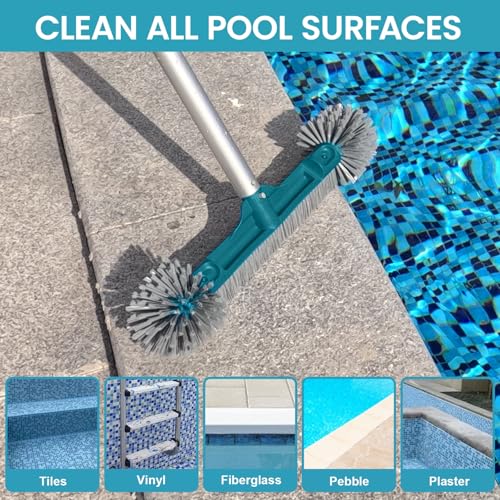 20” Pool Brush Head with Round Ends, Nylon Bristles, Extra Wide Plastic Pool Scrubber Brush for Cleaning Swimming Pool Walls, Steps & Corners Faster, Safe for Vinyl Liner(No Pole) - size: 20" Pool Brush