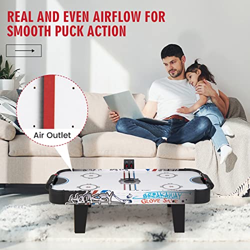 Giantex 42" Air Hockey Table - Small Air Hockey Table Top w/ 2 Pucks, 2 Strikers, LED Electronic Scoring, Powerful 12V Motor, Portable Mini Air Hockey Arcade Table Game for Kids & Adults, Game Room