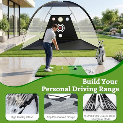Golf Net - Upgraded All-in-One 10x7ft Golf Practice Net with 5 Real Balls, Tri-Turf Mat and Portable Bag, Durable Hitting Nets for Backyard Driving Swing Outdoor - style: Black/White-Pro