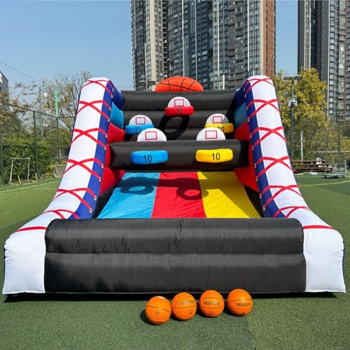 Inflatable Basketball Hoop Shot Inflatable Party Basketball Game | 10' L x 13' W x 10' H | with 5 Hoops, 4 Balls, Air Blower, Stakes for Birthday Parties, Lawn Games, School Events