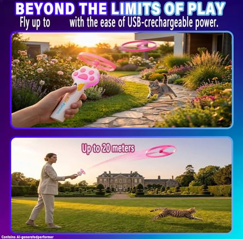 Cat Fetch Toy Automatic Disc Launcher 6 Discs USB-C White | Automatic launcher with 6 discs (3 Glow-in-Dark). 30m range. USB-C rechargeable 1200mAh battery. Interactive toy for cats.