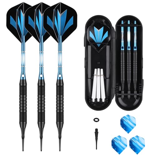 Darts Plastic Tip Set - 18g 21g Colorful Rainbow Soft Tip Darts 50 Anti-Loose O-Rings 6 Shaft (Aluminum/Nylon 45mm) 6 Durable Flights Extra 50 Soft Tips Electronic Dartboard - color: Blue-DART-D