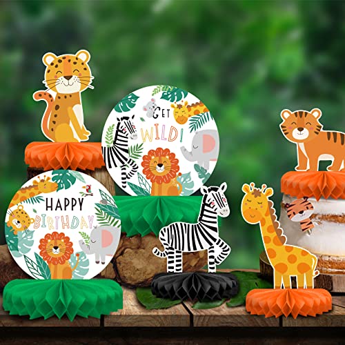 Safari Birthday Decorations Table Centerpiece - Jungle Animals Theme Party Supplies, Honeycomb Table Toppers for Animal Jungle Theme Party Decorations - style: safari