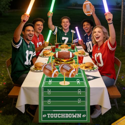 6 Pcs Metal Football Goal Post Party Decorations Kit Includes 2 Metal Football Field Goal Post Centerpieces 1 Sport Field Table Runner 3 Mini Balls for Sports Theme Game Day Birthday Party Table Decor