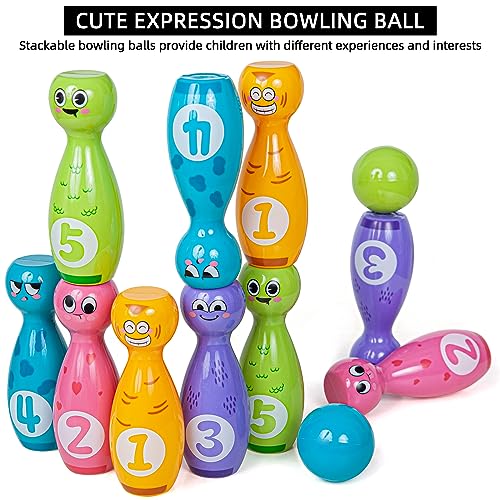 Bowling Set for Kids 2-5, Bowling pins for Kids, Indoor Activity Games, Birthday Gifts for Boys Girls 5-7 (Includes 10 Plastic Pins & 2 Balls)