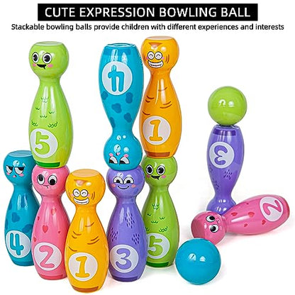 Bowling Set for Kids 2-5, Bowling pins for Kids, Indoor Activity Games, Birthday Gifts for Boys Girls 5-7 (Includes 10 Plastic Pins & 2 Balls)