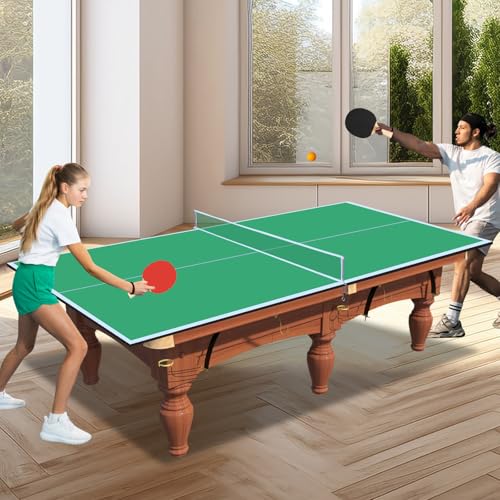 Ping Pong Table Top for Pool Table, Foldable & Portable Table Tennis Table Topper Indoor Outdoor Table Tennis Conversion Top w/Net & Premium Foam Padding - color: 8FT for 6FT Pool Table-Green